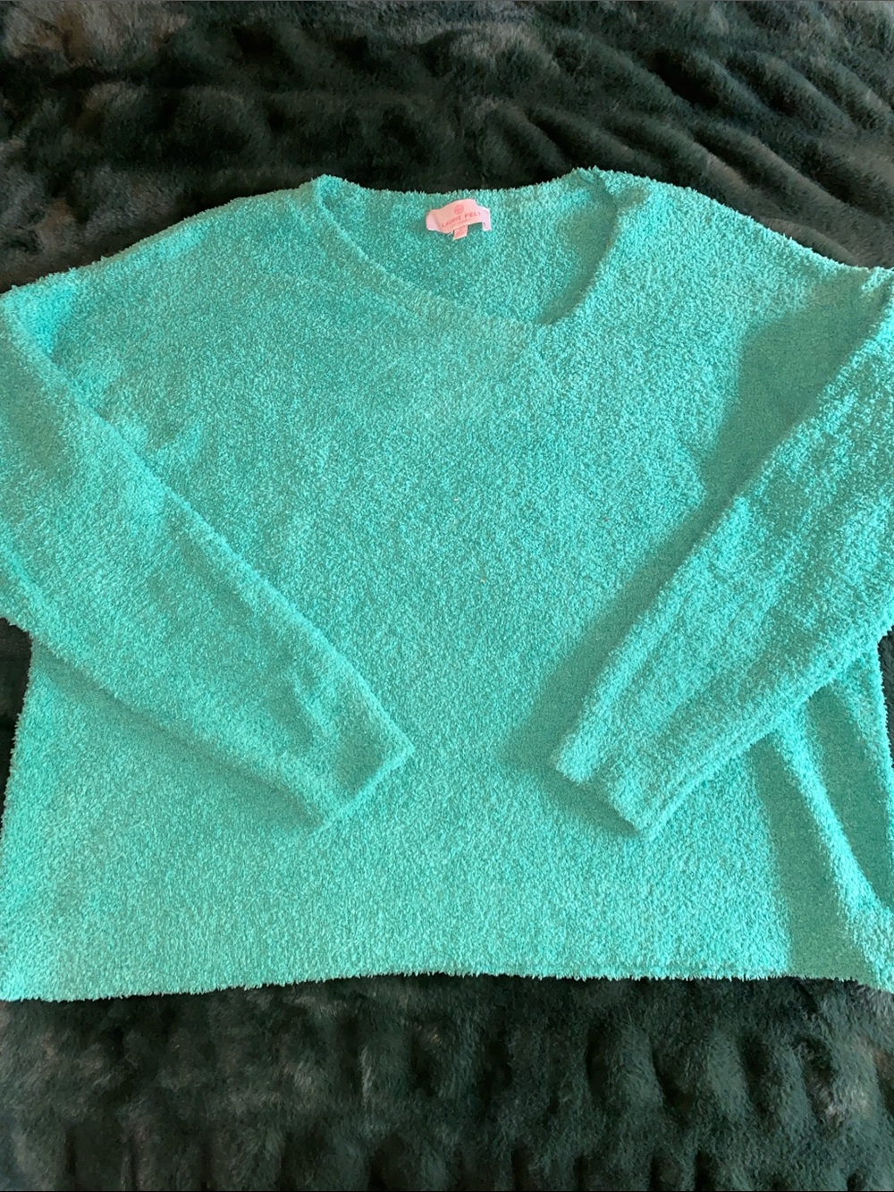 Laurie Felt Plush Scoop Neck Sweater - Green XL